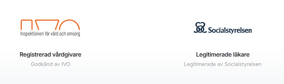 Registrerad vårdgivare godkänd av IVO och legitimerade läkare legitimerade av Socialstyrelsen
